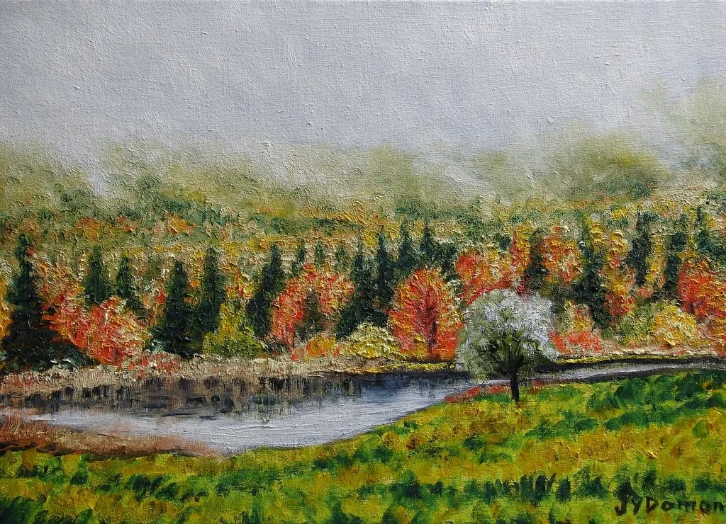 Canada : brumes d'automne dans les vergers de Frelighsburg
