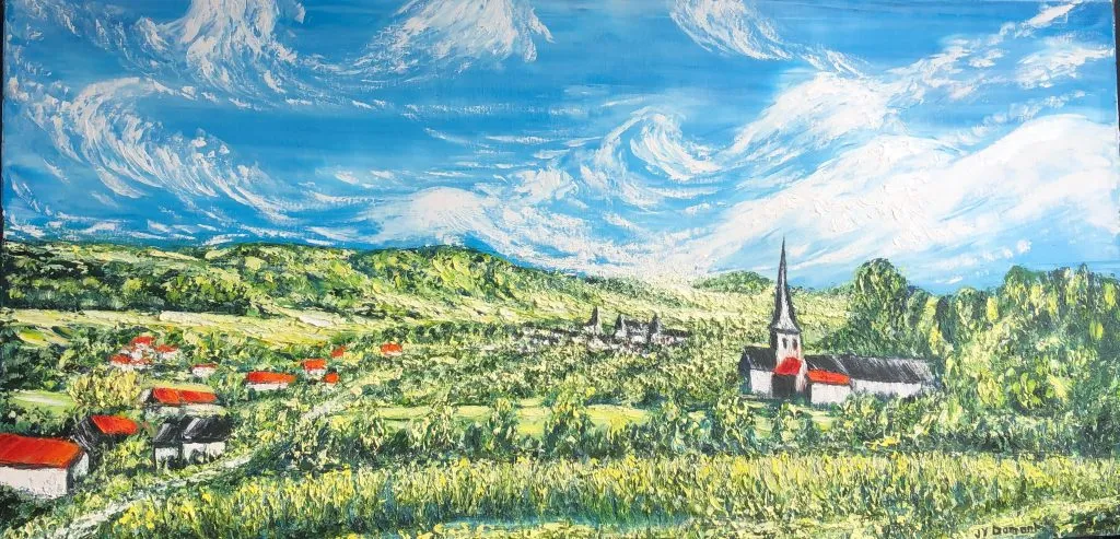 Bures-en-Bray : l'église depuis le chemin d'Arquet