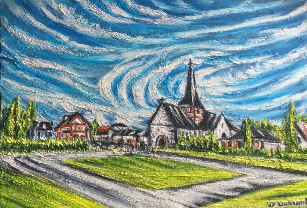 L'église d' Osmoy-St-Valéry depuis l'avenue verte