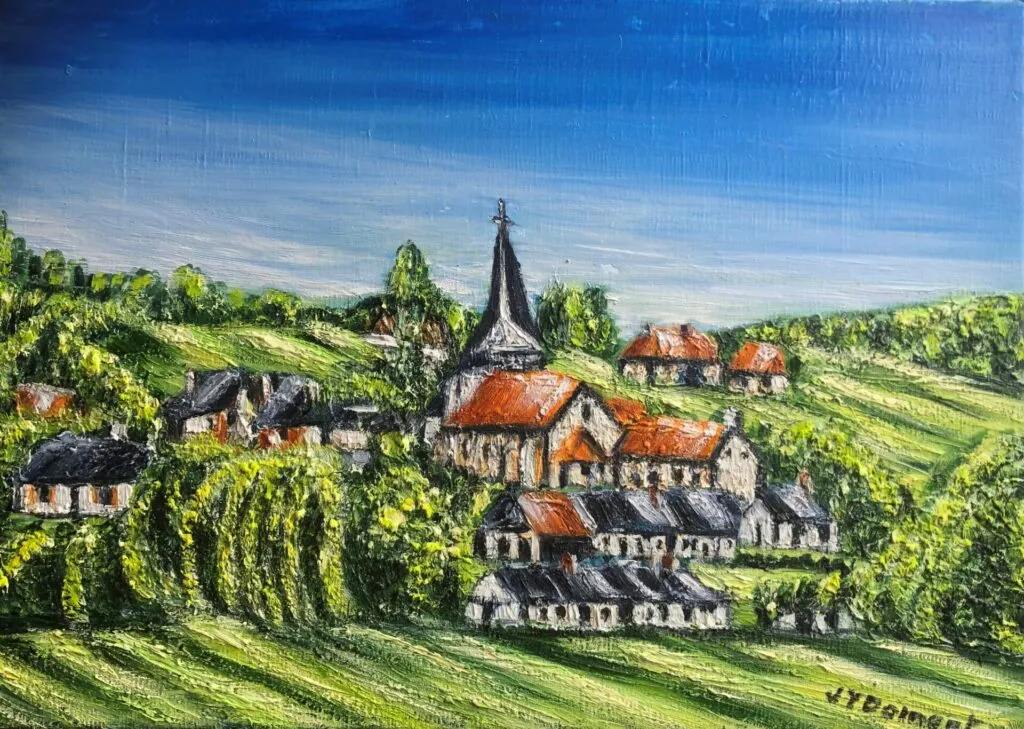 Le village de Neuville-Ferrières depuis l'avenue verte