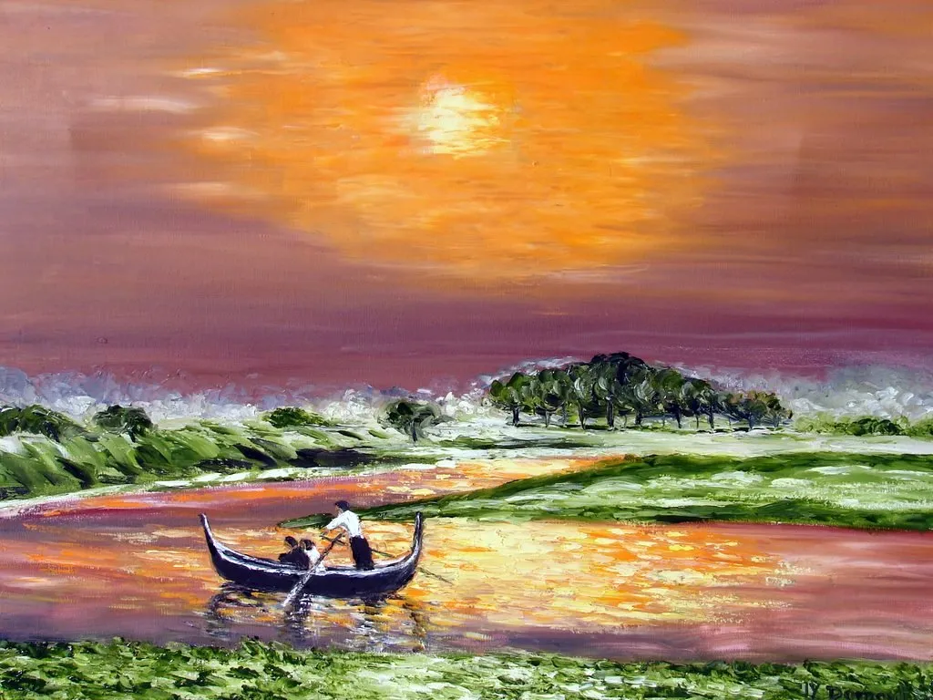 Birmanie : promenade en pirogue au coucher de soleil