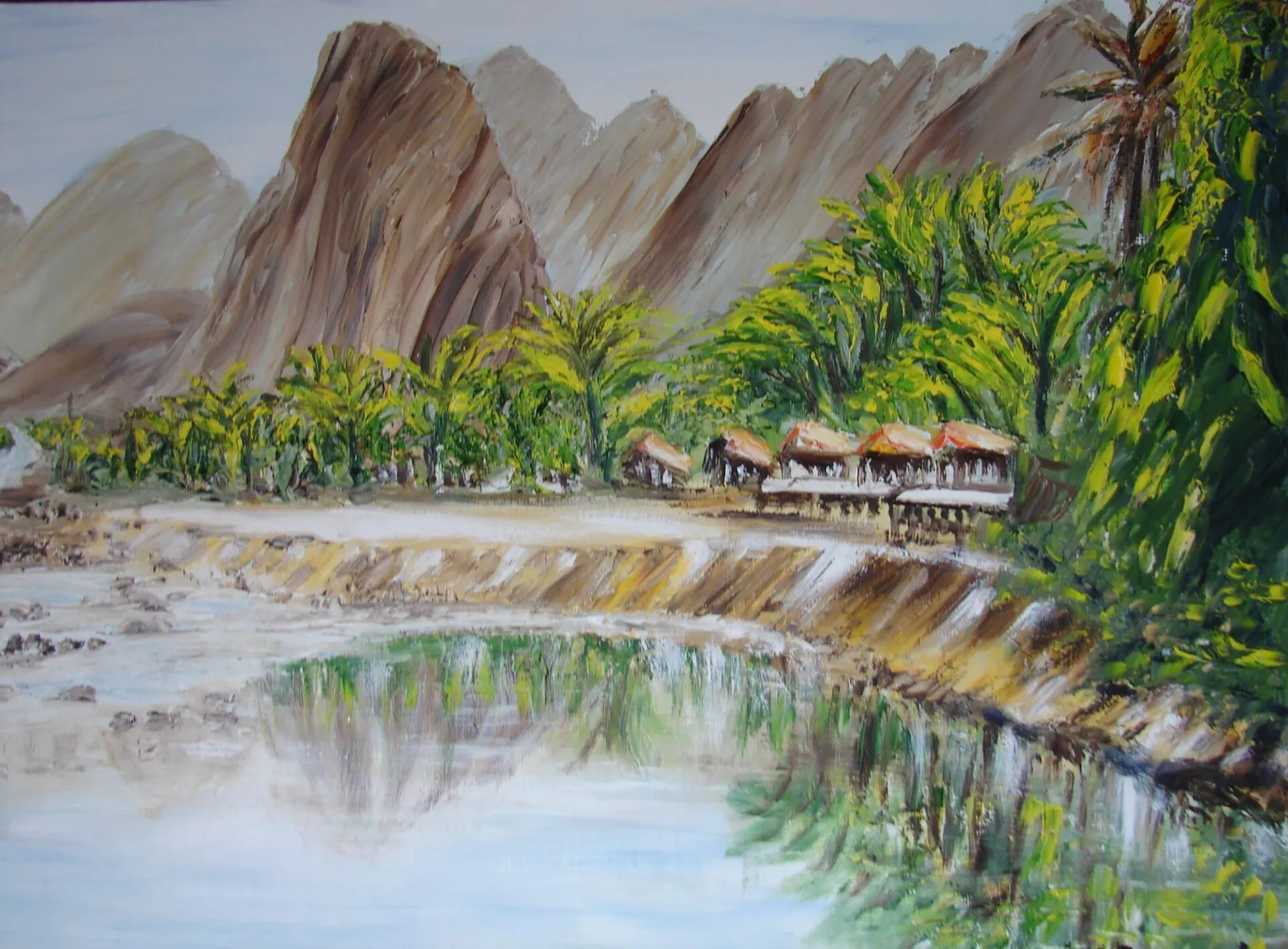 Laos : reflets dans la rivière à Van Vieng